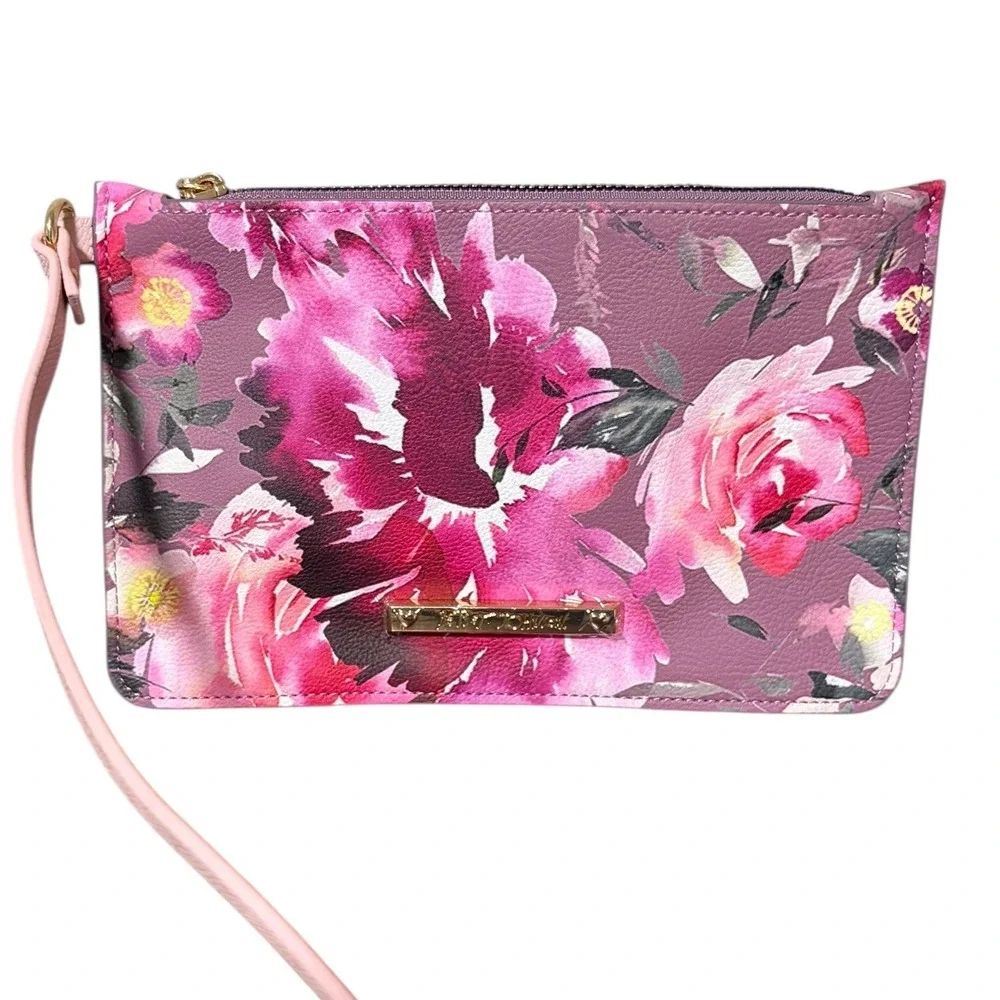 NWOT‎ Betsey Johnson Floral Wristlet Pouch Pink Rose Watercolor Clutch
